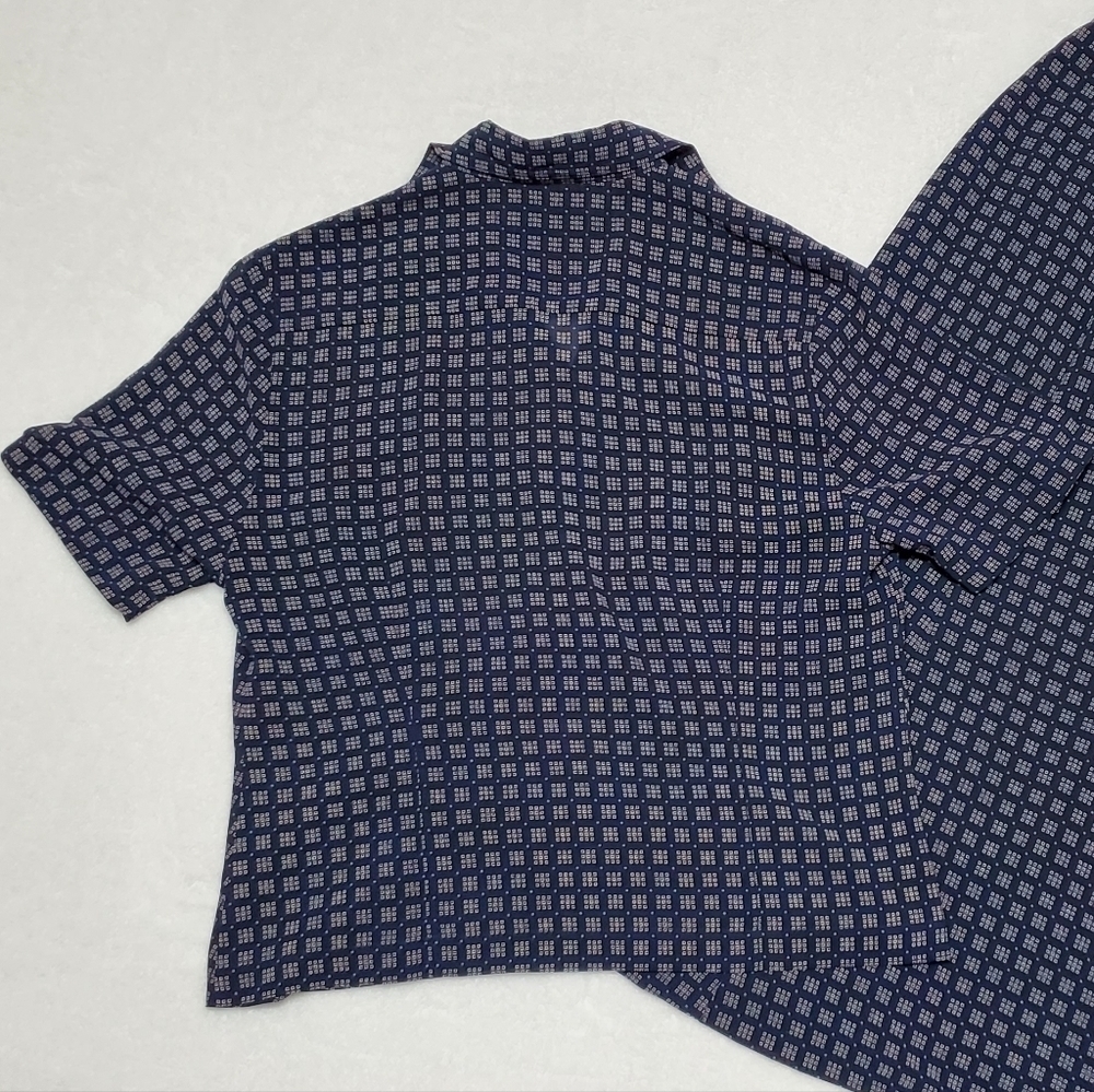 VINTAGE 90s Pendleton Navy Blue Square Print Cropped Blouse Flared Skirt Set 6 - Picture 8 of 16